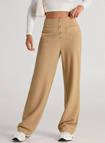 Elastyczne spodnie rekreacyjne z wysokim stanem