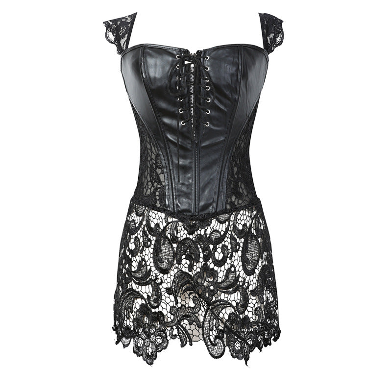 Seksowna koronka z odkrytymi plecami - koronkowy skórzany body modelujący