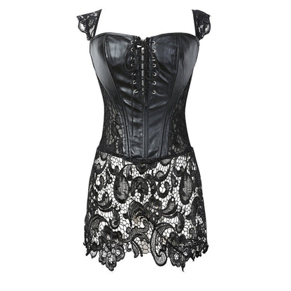 Seksowna koronka z odkrytymi plecami - koronkowy skórzany body modelujący