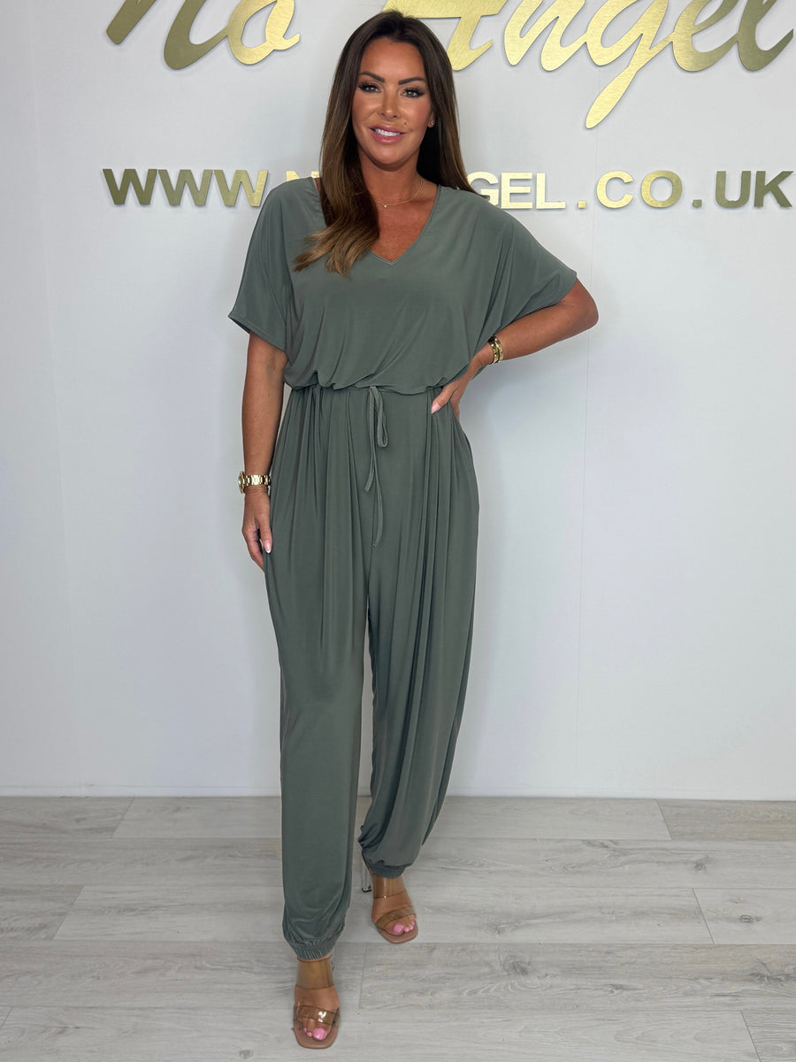 2025 Bawełniany kombinezon z dekoltem w serek i wiązaniem