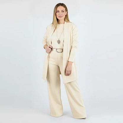 ⏳Specjalna oferta ograniczona czasowo⏰Elegancki 3-częściowy komplet zawierający długi kardigan, top i spodnie💞