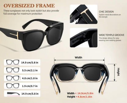 🕶️ Okulary przeciwsłoneczne z polaryzacją dla kobiet – oprawka w kwiaty z ochroną UV400, do noszenia na okularach korekcyjnych