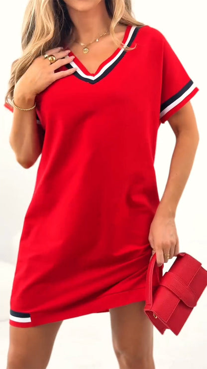 Sukienka damska casualowa z kontrastowym brzegiem