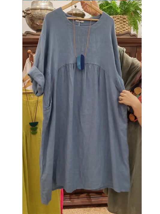 Damska kieszonkowa sukienka z bawełny i lnu