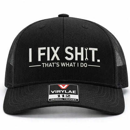 🛠️ Czapka truckerka „I Fix Shit” – zabawna czapka mechanika i naprawiacza