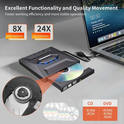 Odtwarzacz CD DVD do laptopa w stylu retro, USB C 3.0, przenośna nagrywarka CD