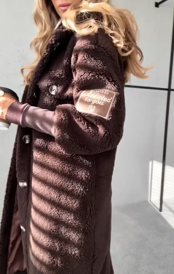 Damski, dzianinowy, z kapturem, zapinany na guziki, z długim rękawem, ciepły płaszcz futrzany