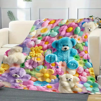 🧸Koc typu „teddy” w pastelowy kwiatowy wzór