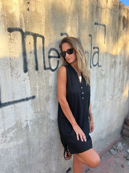 Damska stała kolorowa bawełniana i lniana sukienka