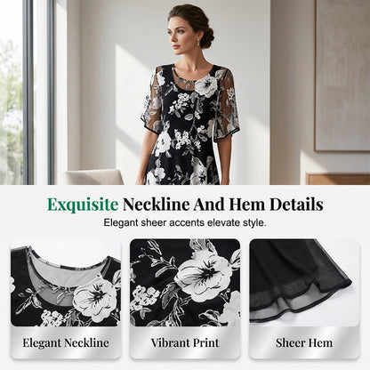 [S-3XL]🌸Elegancki damski krój sukienki szyfonowej z kwiatowym nadrukiem