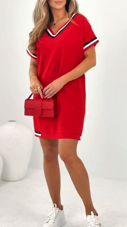 Sukienka damska casualowa z kontrastowym brzegiem