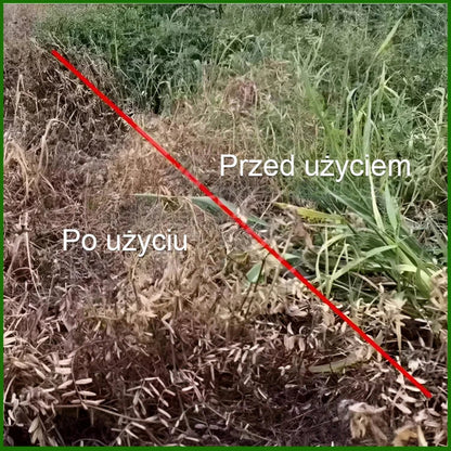 Skutecznie eliminuje chwasty, nie szkodzi glebie, jedna butelka wystarcza na 3-5 mu.