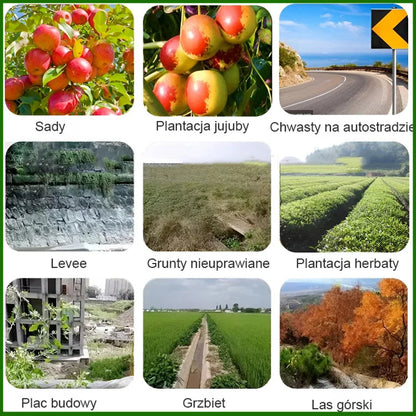 Skutecznie eliminuje chwasty, nie szkodzi glebie, jedna butelka wystarcza na 3-5 mu.