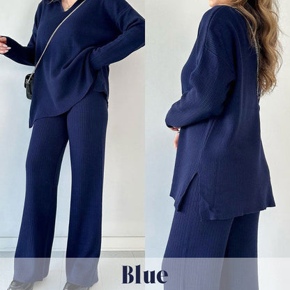 🔥Jesienno-zimowy dwuczęściowy zestaw z dzianiny ze spiczastym dekoltem🎁