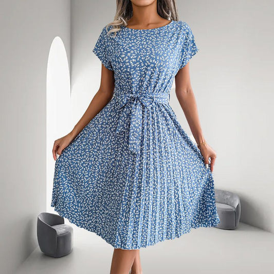 🎁2025 Gorąca letnia wyprzedaż🎁 Damska plisowana sukienka z krótkim rękawem w kwiaty👗 (6 kolorów z kieszeniami)