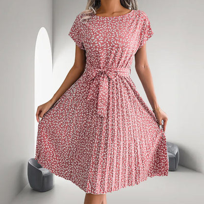 🎁2025 Gorąca letnia wyprzedaż🎁 Damska plisowana sukienka z krótkim rękawem w kwiaty👗 (6 kolorów z kieszeniami)