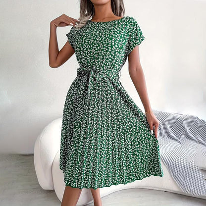 🎁2025 Gorąca letnia wyprzedaż🎁 Damska plisowana sukienka z krótkim rękawem w kwiaty👗 (6 kolorów z kieszeniami)