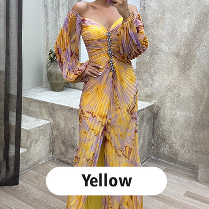 ✨【Slimming Wizard】Sukienka bez ramiączek dla kobiet✨ | Atrakcyjny design bez ramiączek | Szczegóły plisowane | Wycięcie na plecach, wygodne długie rękawy