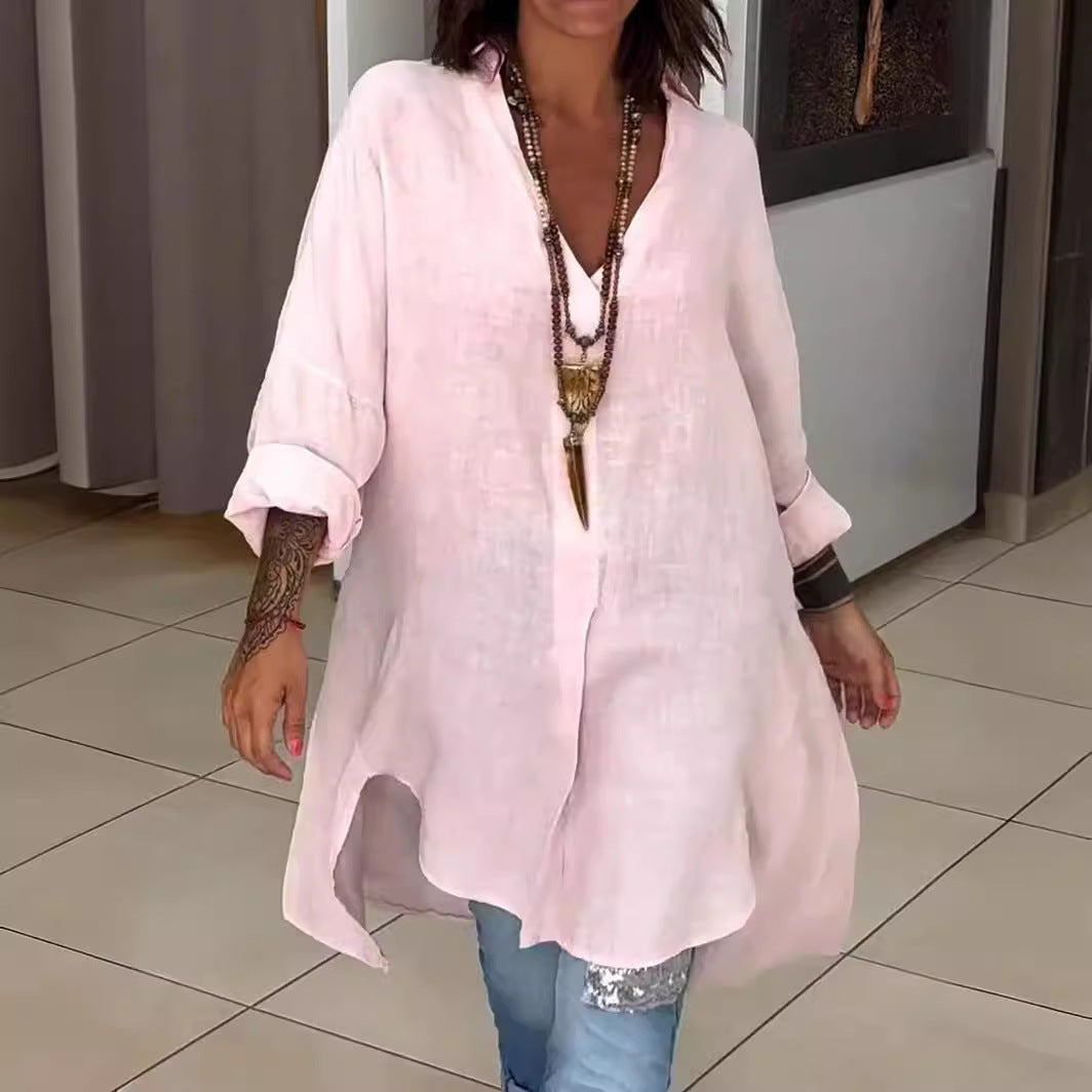 🤩Letnia bawełniana koszula z lnianym dekoltem w serek✨