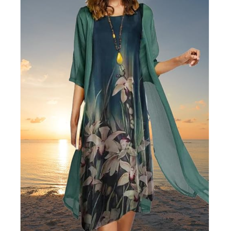 🌸Damska dwuczęściowa sukienka garniturowa z kwiatowym nadrukiem