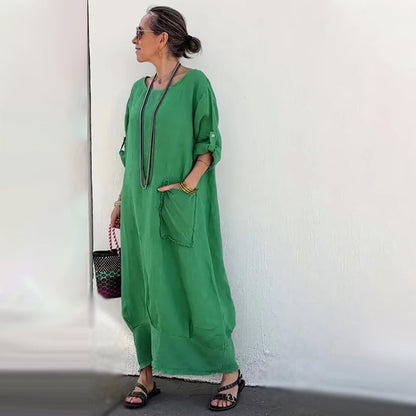 💕Długa sukienka z bawełny i lnu, patchworkowa