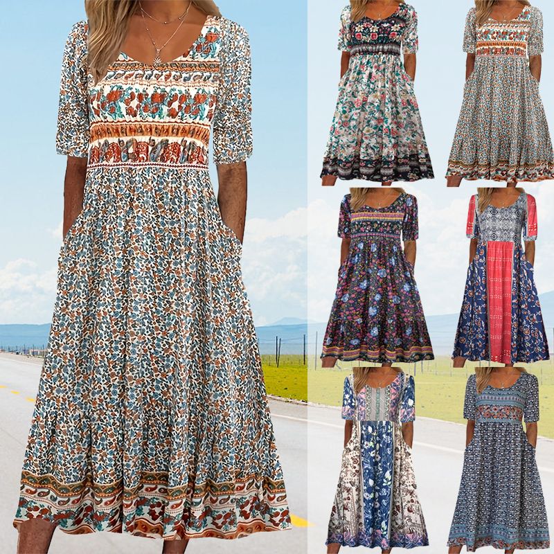 🌸 Elegancka sukienka damska z nadrukiem boho