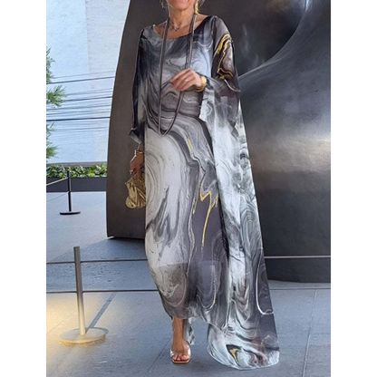 🔥gorąca sprzedaż🔥Elegancka szyfonowa sukienka z marmurkowym nadrukiem