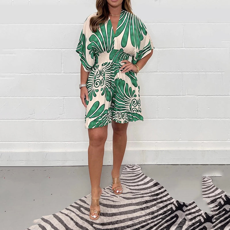 🔥Nowe bestsellery 🔥 Krótki kombinezon damski z nadrukiem roślinnym-TAB