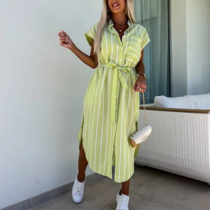 🔥 Sukienki koszulowe casualowe z kieszeniami w paski dla kobiet