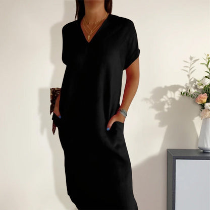 🌺Damska bawełniana i lniana sukienka z dekoltem w kształcie litery V i wycięciem