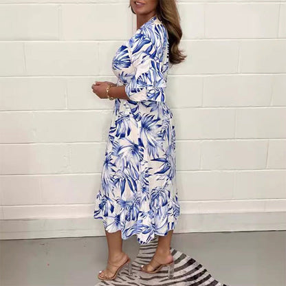 👗✨ Eleganckie sukienki damskie z dekoltem w serek i wzorem botanicznym