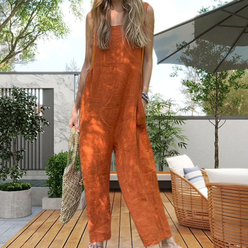 Casualowy oddychający kombinezon bez rękawów z kwadratowym dekoltem-TAB