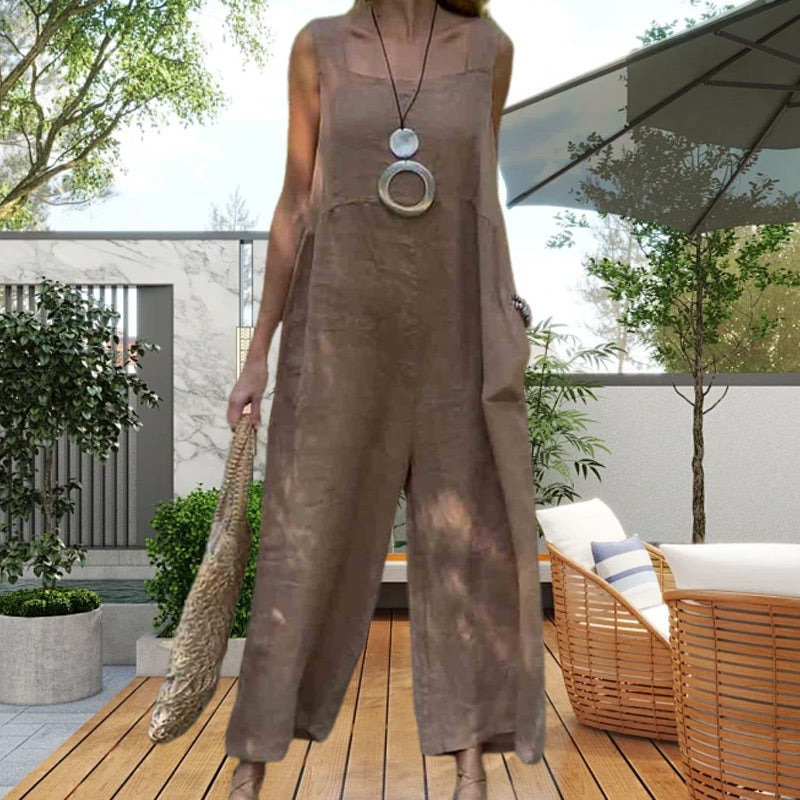 Casualowy oddychający kombinezon bez rękawów z kwadratowym dekoltem-TAB