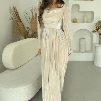 ✨2024 Nowe produkty👗Elegancka długa sukienka damska z plisowanym dekoltem w kwadrat