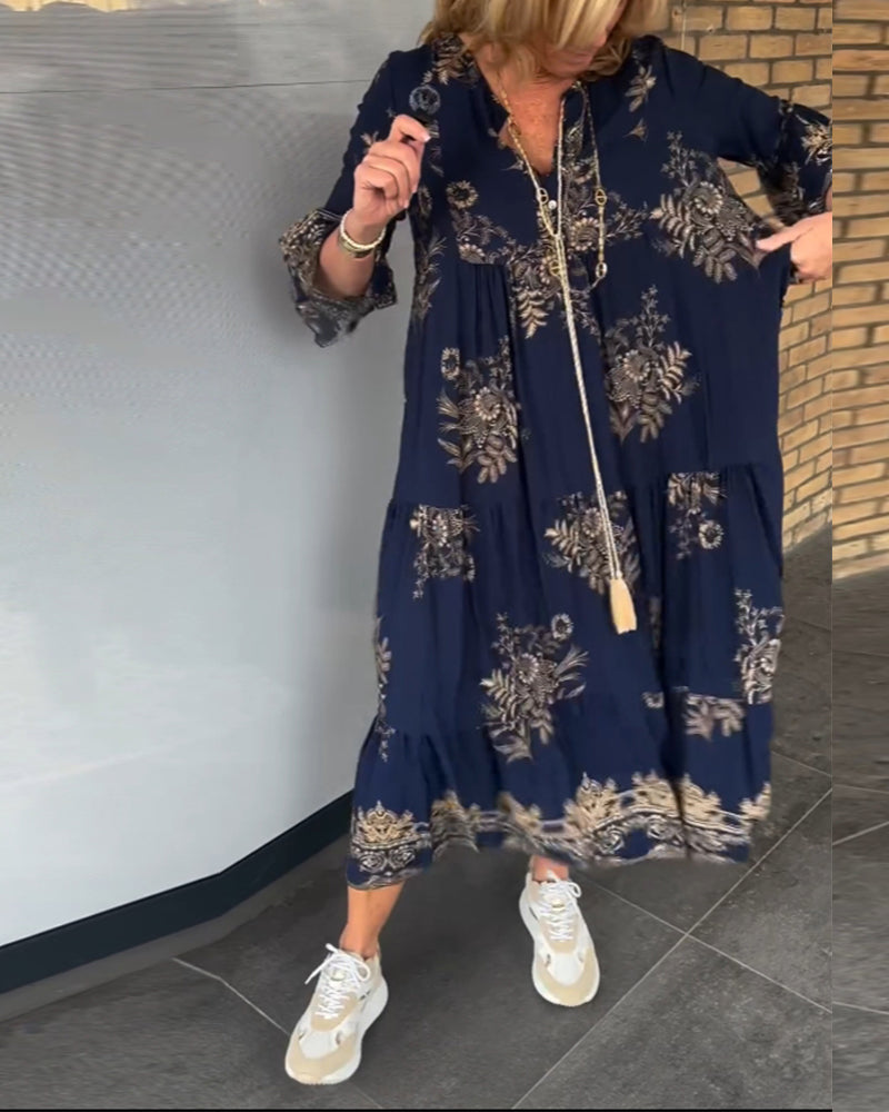 Sukienka w stylu vintage z dekoltem w kształcie litery V i luźnym krojem