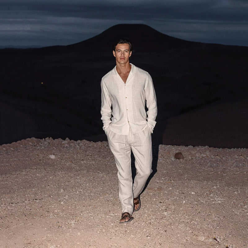 🌴Męski minimalistyczny bawełniany lniany dwuczęściowy zestaw casualowy