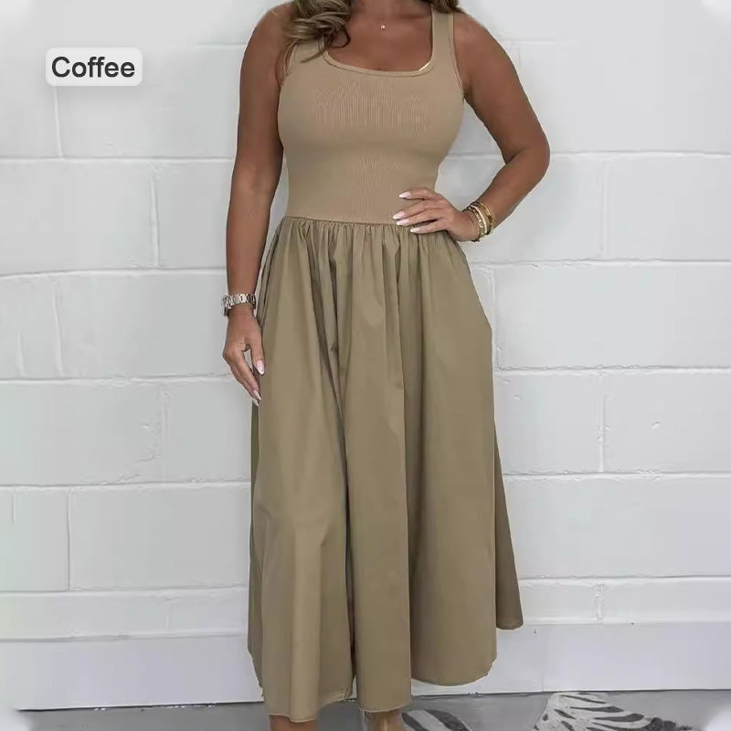 2025🌷Damska sukienka bez rękawów w jednolitym kolorze, swobodna