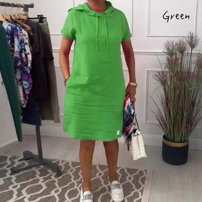 Bawełniane i lniane sukienki damskie z kieszeniami i kapturami