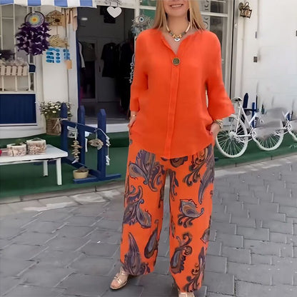 💖 Damski top z długim rękawem i spodnie z szerokimi nogawkami ✨