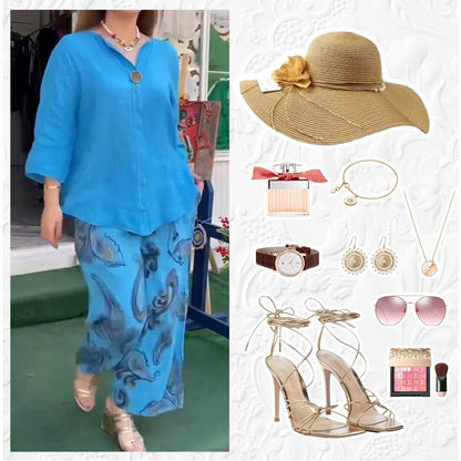 💖 Damski top z długim rękawem i spodnie z szerokimi nogawkami ✨