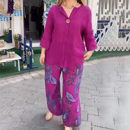 💖 Damski top z długim rękawem i spodnie z szerokimi nogawkami ✨