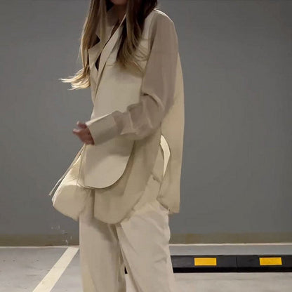 【✨Elegancki i intelektualny】👗Modny patchworkowy, nieregularny, sznurowany komplet koszuli i spodni