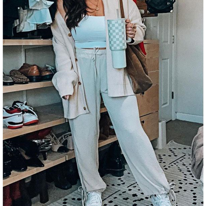 💝Dwuczęściowy komplet damski - dzianinowa marynarka i spodnie zapinane na guziki