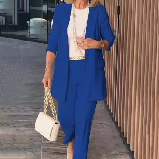 Stylowy dwuczęściowy zestaw garniturowy dla kobiet - marynarka i spodnie