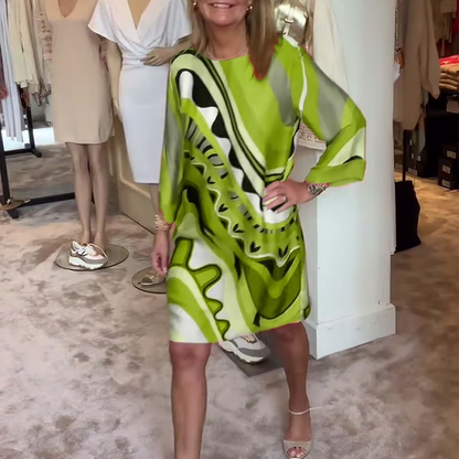 Modna sukienka z długim rękawem i nadrukiem