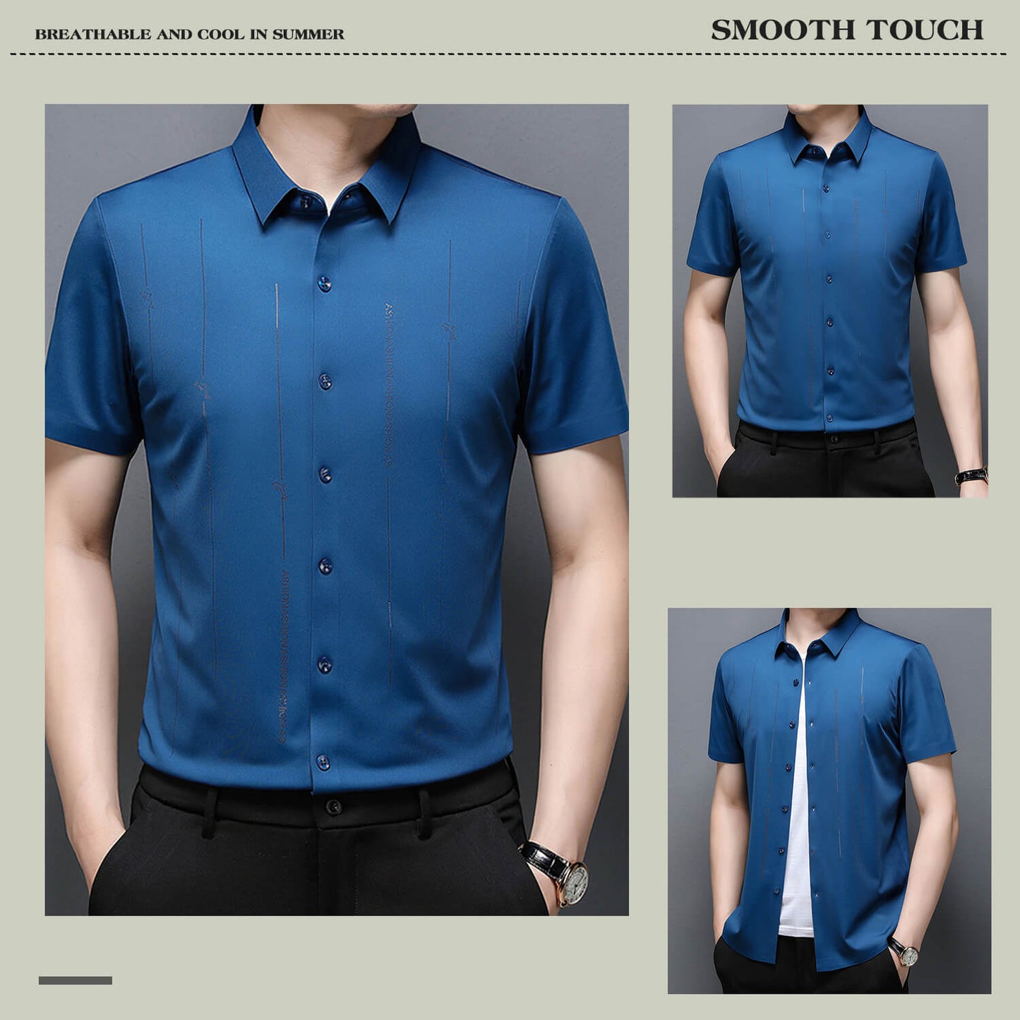 ❄️Męska koszula z jedwabiu lodowego o wysokiej elastyczności i odporności na zagniecenia