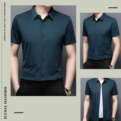 ❄️Męska koszula z jedwabiu lodowego o wysokiej elastyczności i odporności na zagniecenia