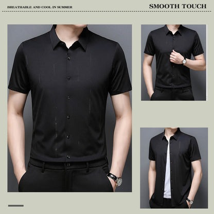 ❄️Męska koszula z jedwabiu lodowego o wysokiej elastyczności i odporności na zagniecenia