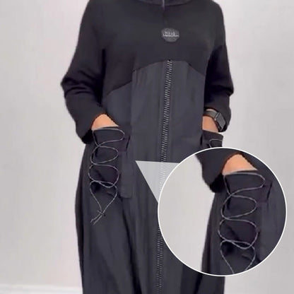 Sukienka z długim rękawem, dekoltem w szpic i sznurkiem ściągającym👗