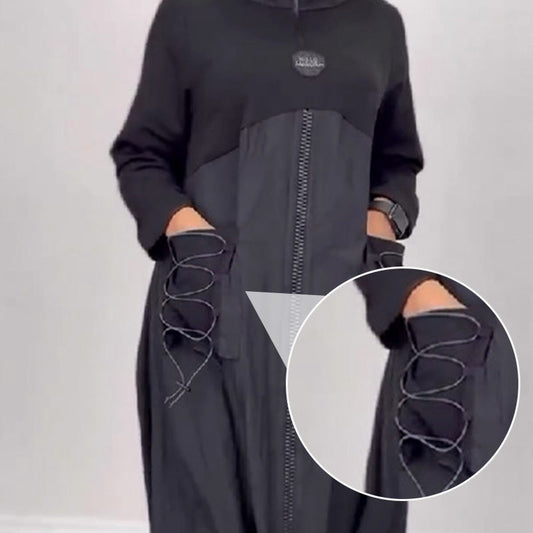 Sukienka z długim rękawem, dekoltem w szpic i sznurkiem ściągającym👗